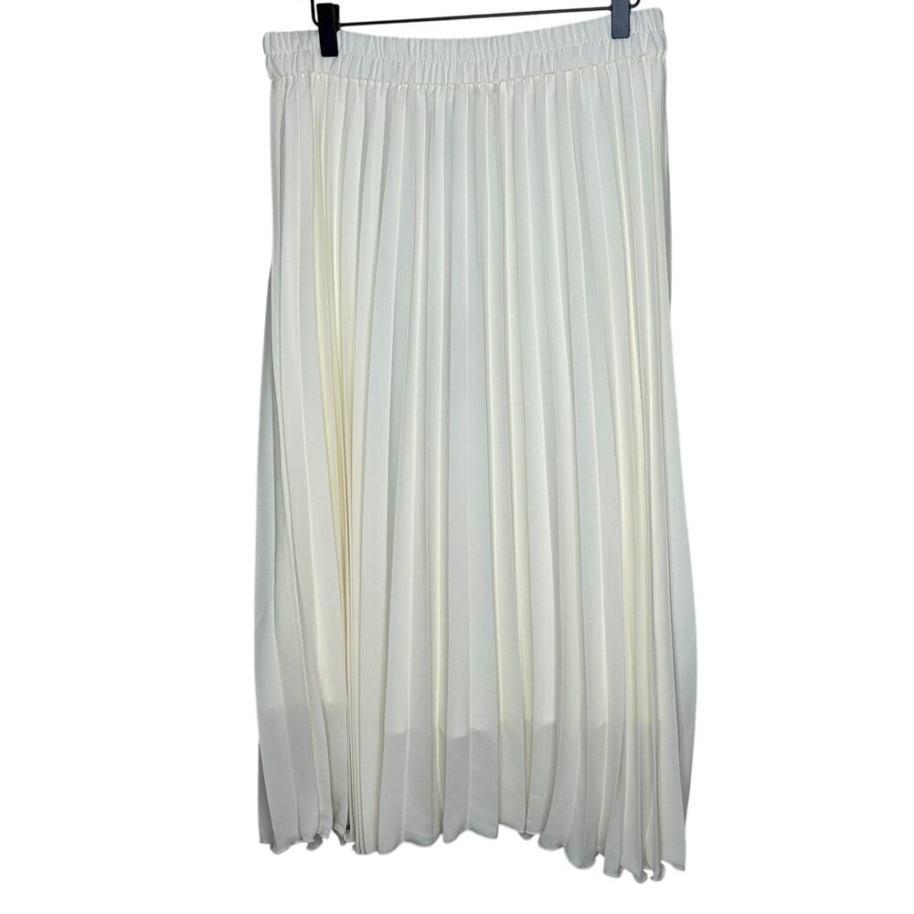 Joie L White Accordion Pleated Midi Skirt NWT Minimalist Coastal Grandma